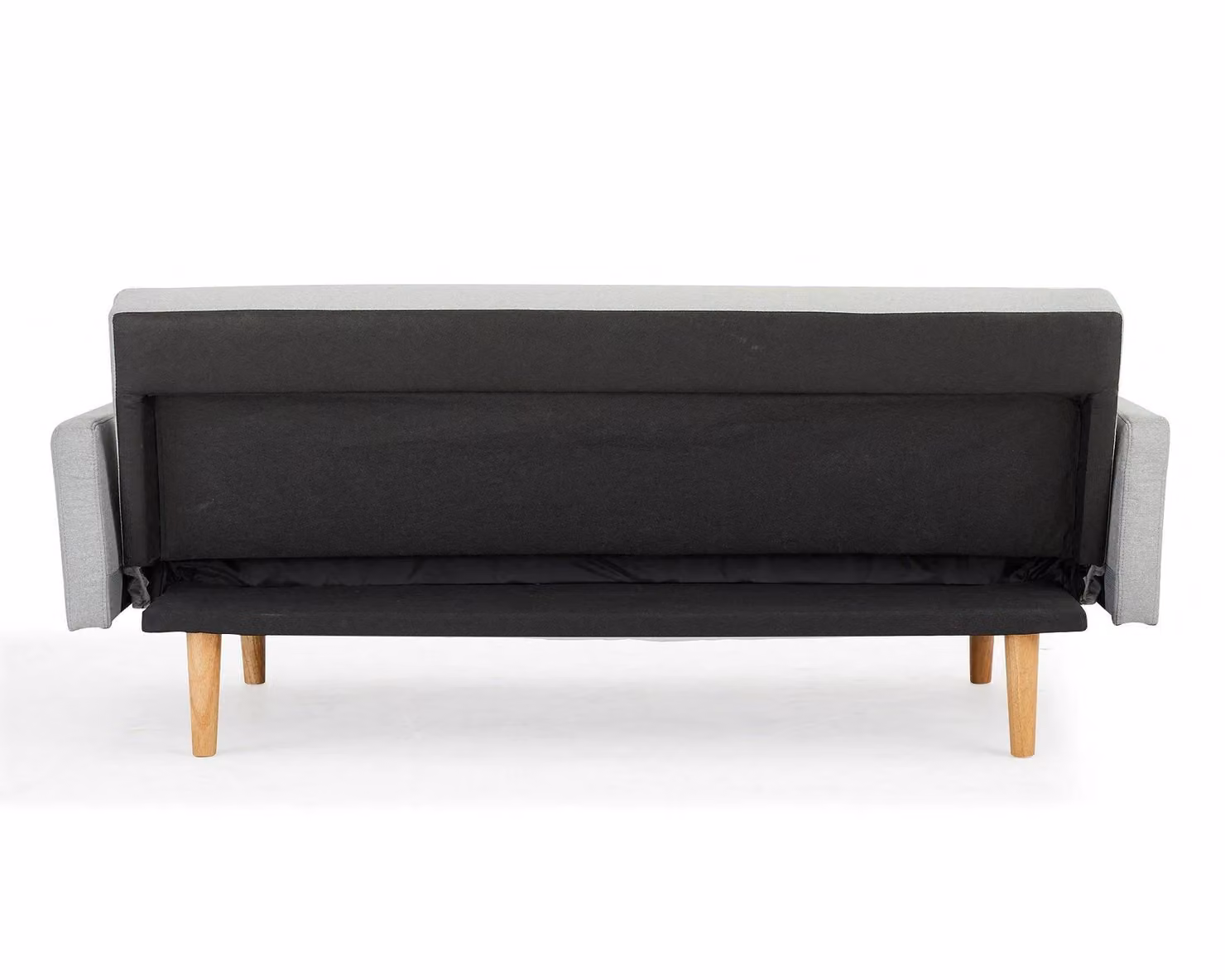 Home Detail Ryan Fabric Sofa Bed in Light Grey with V-Shaped Detail, Square Armrests and Wooden Legs – 3