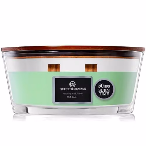 Deco Express Fresh Sheets Scented Woodwick Crackle Candle in Green – 1
