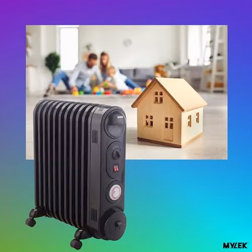 Mylek 2500W Oil Filled Radiator Heater in Black, Freestanding Metal Electric Heater with Thermostat and 24hr Timer, H: 69 cm, W: 59 cm, D: 59 cm – 4