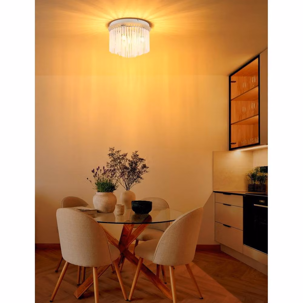 Netlighting Gorley Modern Round Ceiling Light in Beige with Glass Rods and 5x E14 Sockets – 2