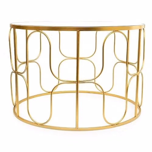 Madison & Mayfair Gold Wavy Wire Coffee Table with Glass Top W/D/H: 60 x 60 x 40 cm