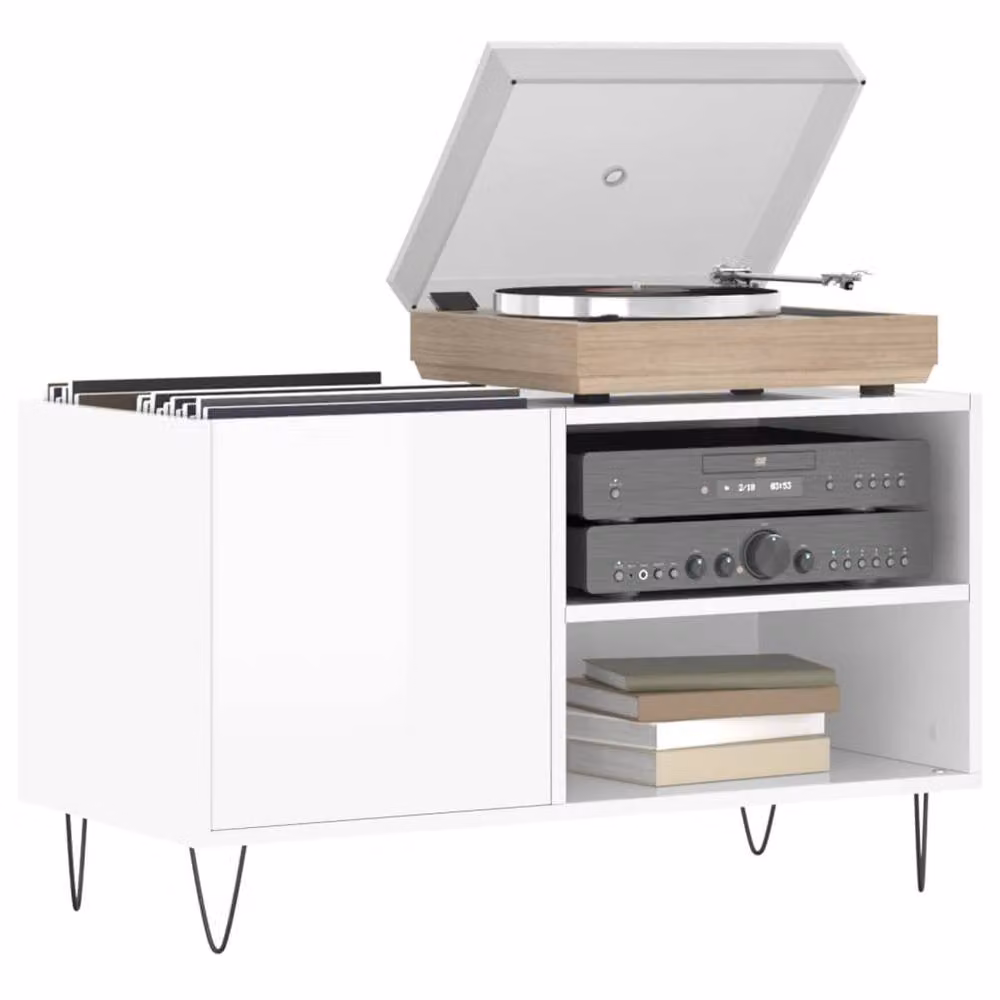 Berkfield Home Record Cabinet in High Gloss White, W/D/H: 85 x 38 x 48 cm – 2