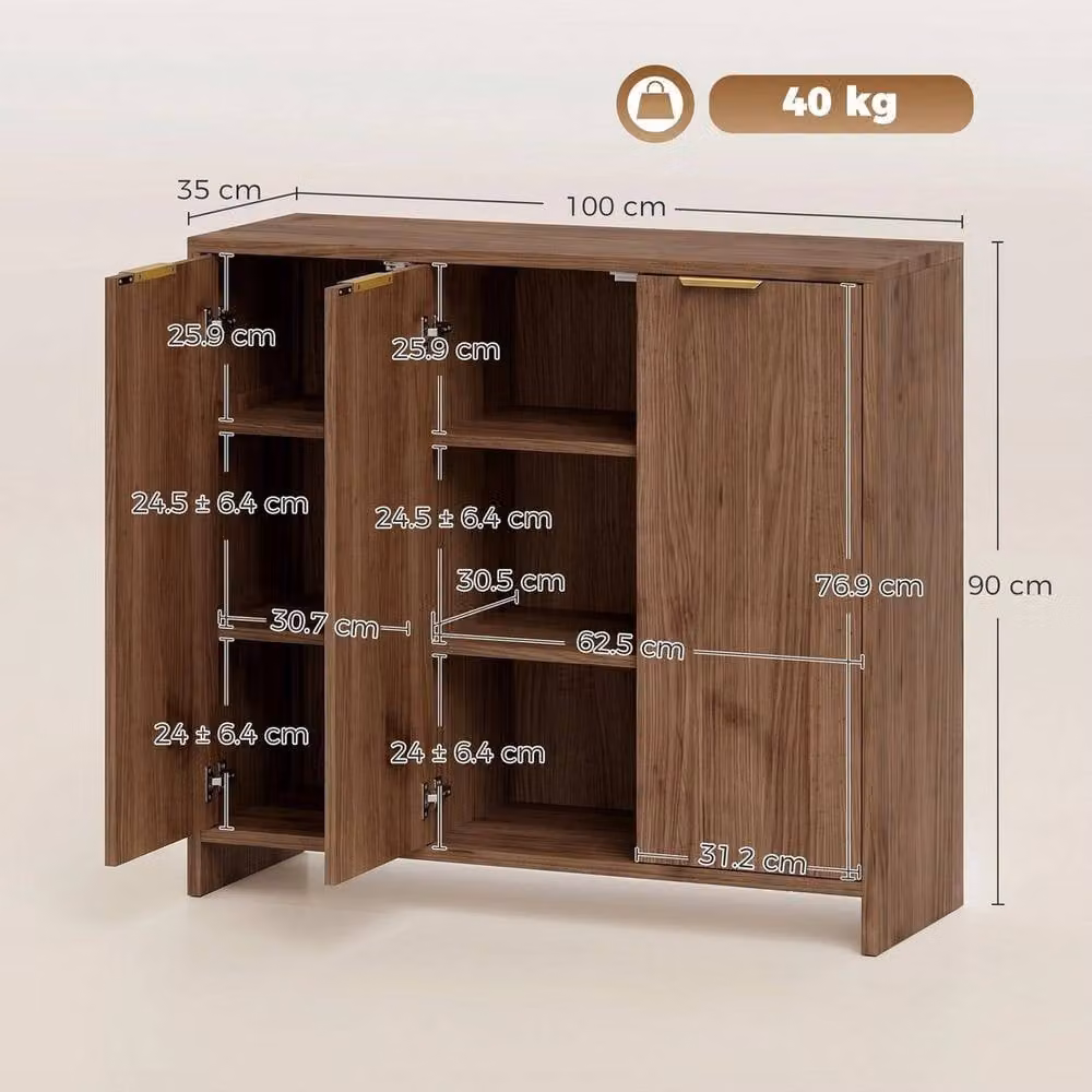 KORVIXA Modern Brown Wood Storage Cabinet with 3 Hinged Doors and Internal Shelves W/D/H: 100 x 100 x 100 cm – 2