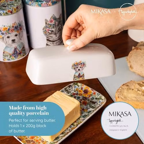 Mikasa Tipperleyhill Decorative Ceramic Butter Dish with Lid, Multicolour, W: 21 cm, D: 11 cm, H: 7 cm – 3