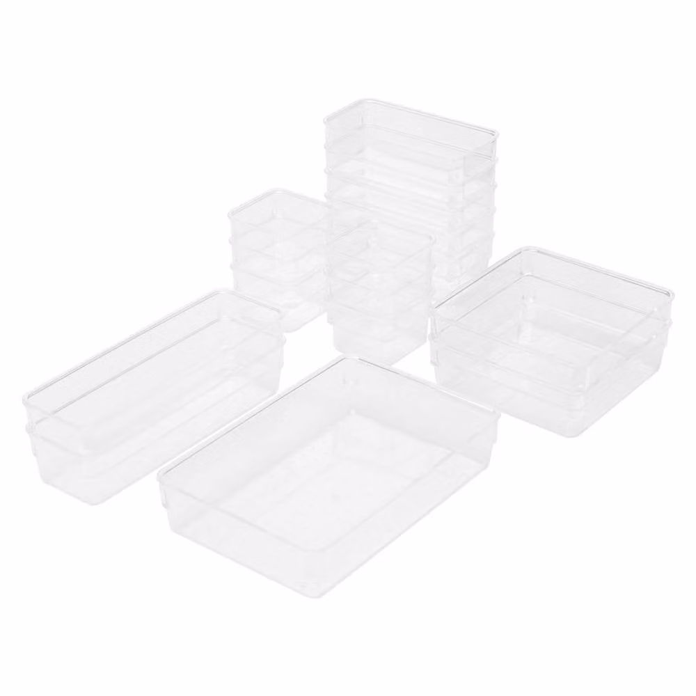 Garden Sanctuary 28-Piece Multi-Compartment Transparent Plastic Desktop Organisers in Clear