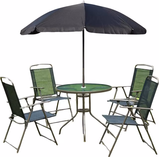Furnold 6-Piece Black Patio Bistro Set with Table and Parasol