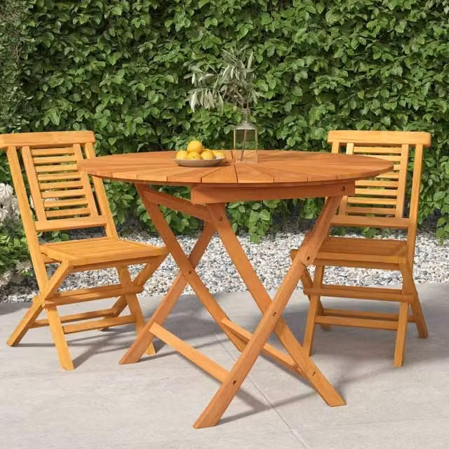 Berkfield Home Round Folding Garden Table in Brown Solid Teak, Diameter: 85 cm, Height: 75 cm