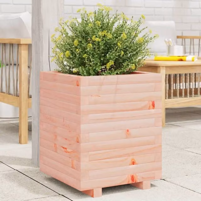 Berkfield Home Garden Brown Solid Wood Planter W: 40 cm, D: 40 cm, H: 49.5 cm
