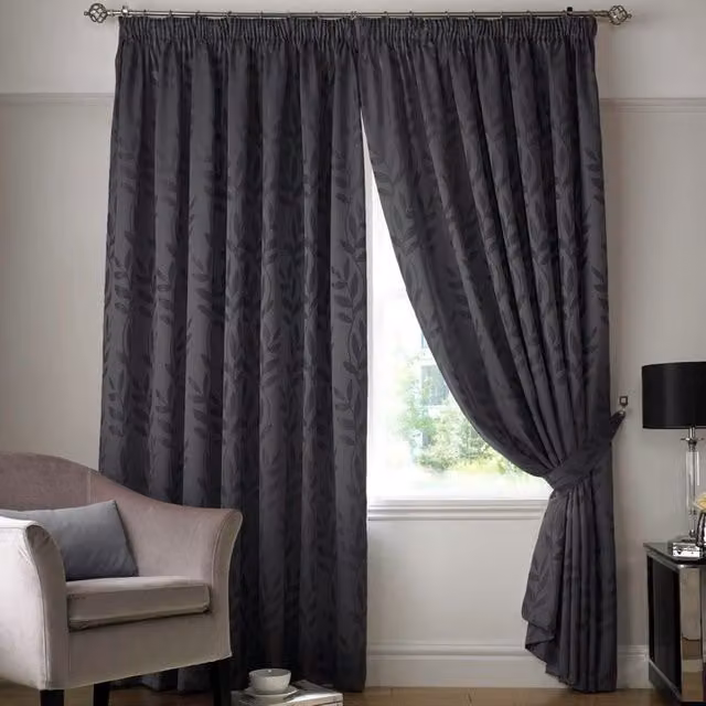 Terrys Floral Pencil Pleat Fabric Curtains in Grey, Black and Anthracite