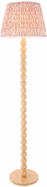 Netlighting Brown Cane Bamboo Floor Lamp with Pink Fabric Ripple Shade, 40 cm, E27
