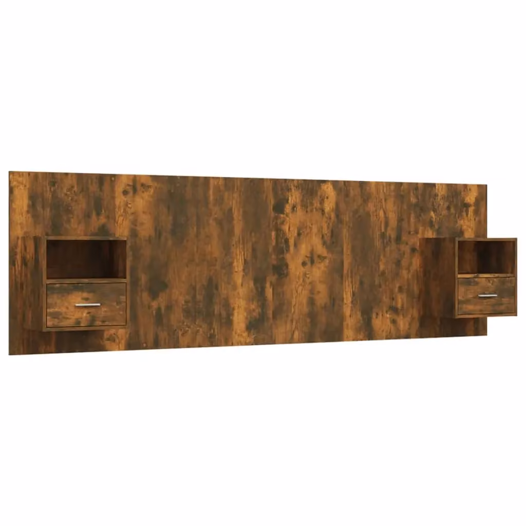 Berkfield Home Bed Headboard with Integrated Nightstand Cabinets in Smoked Oak Brown Engineered Wood – 2