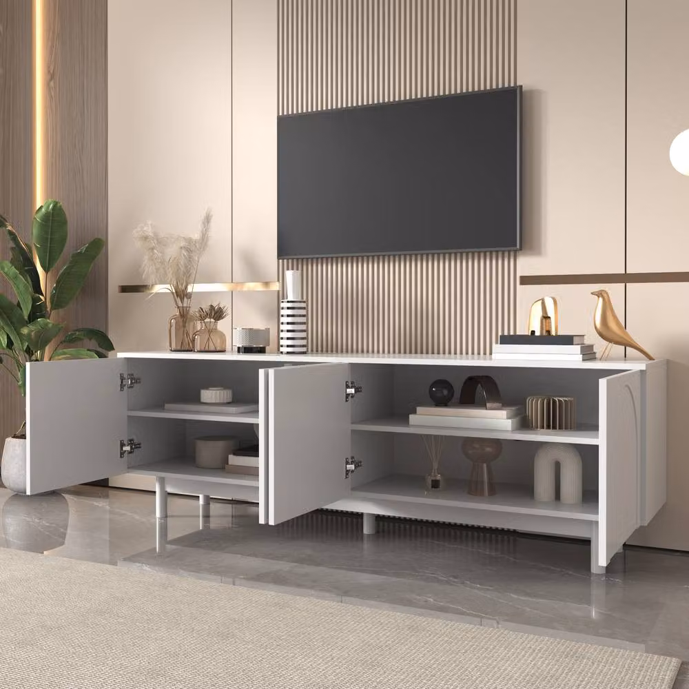 ModernLuxe White Matt TV Cabinet with 4 Doors and Adjustable Shelves, W/D/H: 175 x 40 x 56 cm – 3