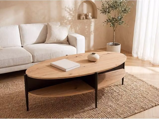 Vente-unique Modern Oval Coffee Table with 4 Recesses in Black MDF and Metal, W/D/H: 75 x 65 x 39 cm – 1