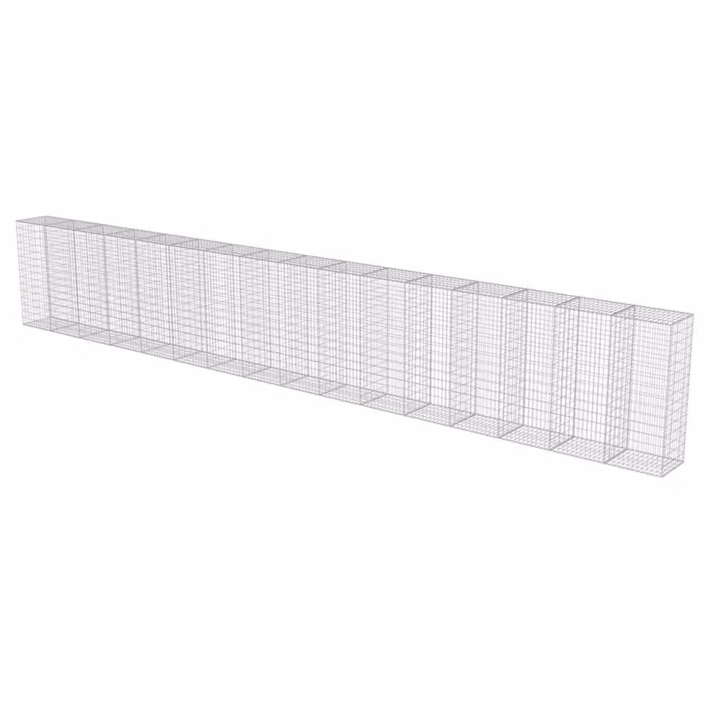 Berkfield Home Galvanised Steel Gabion Fence with Covers in Silver, W/D/H: 900 x 50 x 150 cm – 4