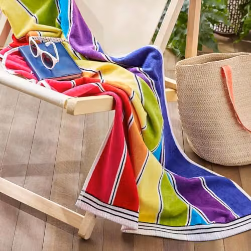 Allure Bath Fashions Rainbow Striped Cotton Beach Towel, Multicolour, W/H: 70 x 140 cm – 2