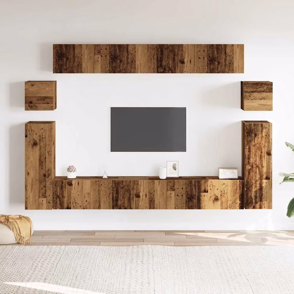 Berkfield Home 8 Piece Wall-mounted Classic TV Cabinet Set in Brown Matt Engineered Wood – 3