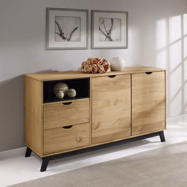 Mercers Furniture Scandian Solid Wood Pine Sideboard in Brown Antique Wax, W/D/H: 120 x 40 x 96 cm