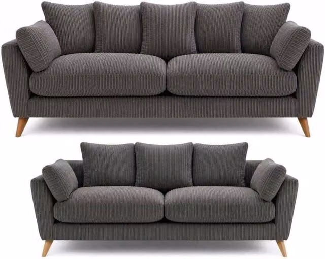 SOFASELECTION UK Harlow Grey Jumbo Cord 3+2 Seater Sofa Set with Scatter Cushions