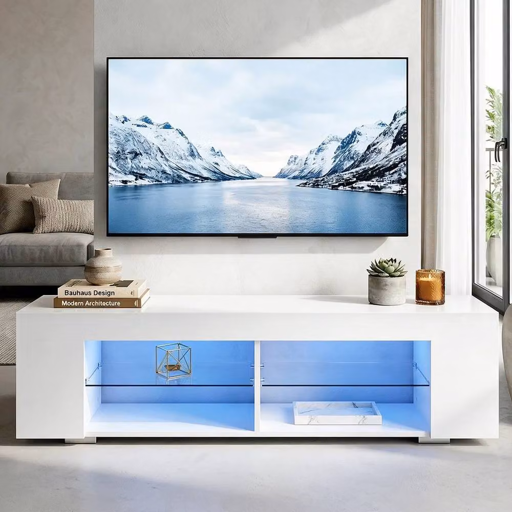 EONLION Modern High Gloss TV Stand Storage Cabinet in White, Width: 100 cm – 4