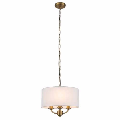Cosylyte Winston 3 Light Classic Faux Linen Pendant Light, Brass and Beige, W/D/H: 32 x 32 x 100 cm – 1