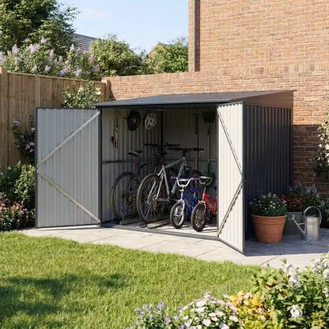 Nicoman Anthracite Grey Metal Steel Pent Bike Storage Shed with Double Doors, H 201.0 x W 160.0 x D 196.0 cm