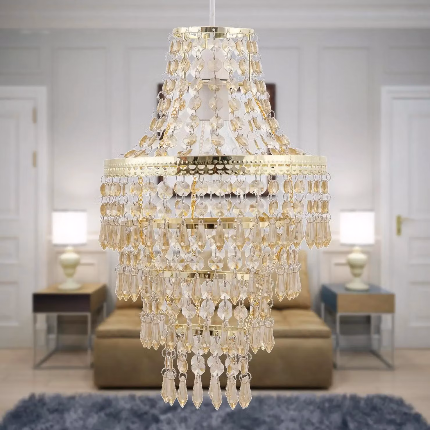 First Choice Lighting Gold Tiered Chandelier Style Light Shade in Amber – 2