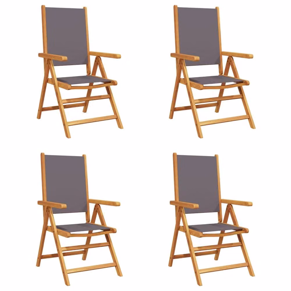 Berkfield Home Set of 4 Reclining Acacia Wood Garden Chairs with Anthracite UV-Resistant Fabric Cushions – 3