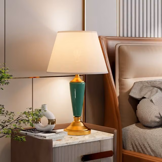 Lifeideas Vintage Ceramic and Metal Tabletop Lamp in Green and Gold