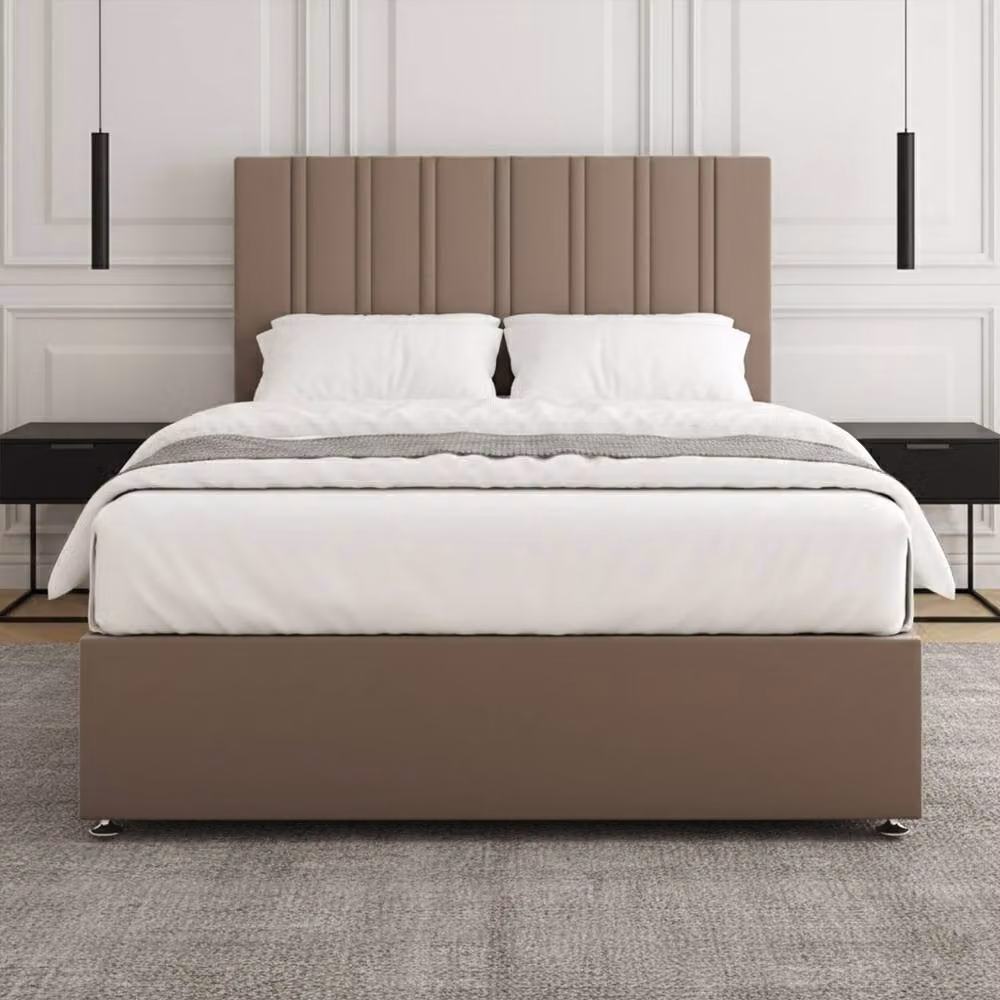Regional Furnishings Luxury Plush Velvet Small Double Divan Bed with 24 inch Headboard in Bronze, W/D/H: 120 x 200 cm – 2