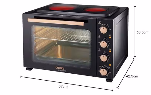 Cooks Professional Mini Portable Oven with Ceramic Hobs, Black and Copper, 48L Capacity – 6
