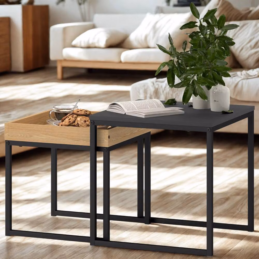 FURNOS Set of 2 Square Nesting Coffee Tables in Black Metal – 3