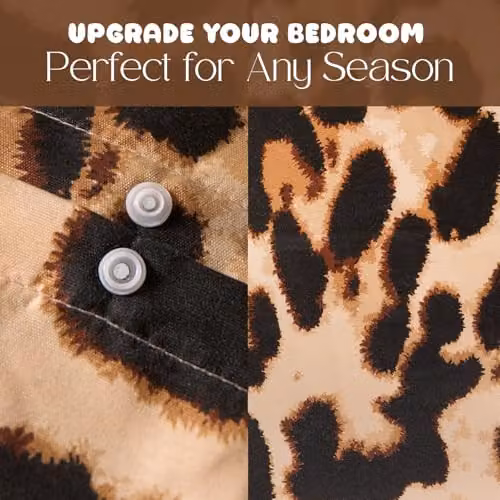 OHS Leopard Print Microfibre Bedding Set in Beige, Sand and Brown, including Double Duvet Cover 200 x 200 cm and 2 Pillowcases 50 x 75 cm – 3