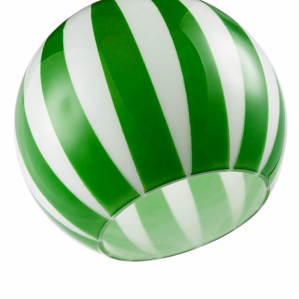Happy Homewares Green and White Striped High Gloss Glass Globe Pendant Light Shade – 2