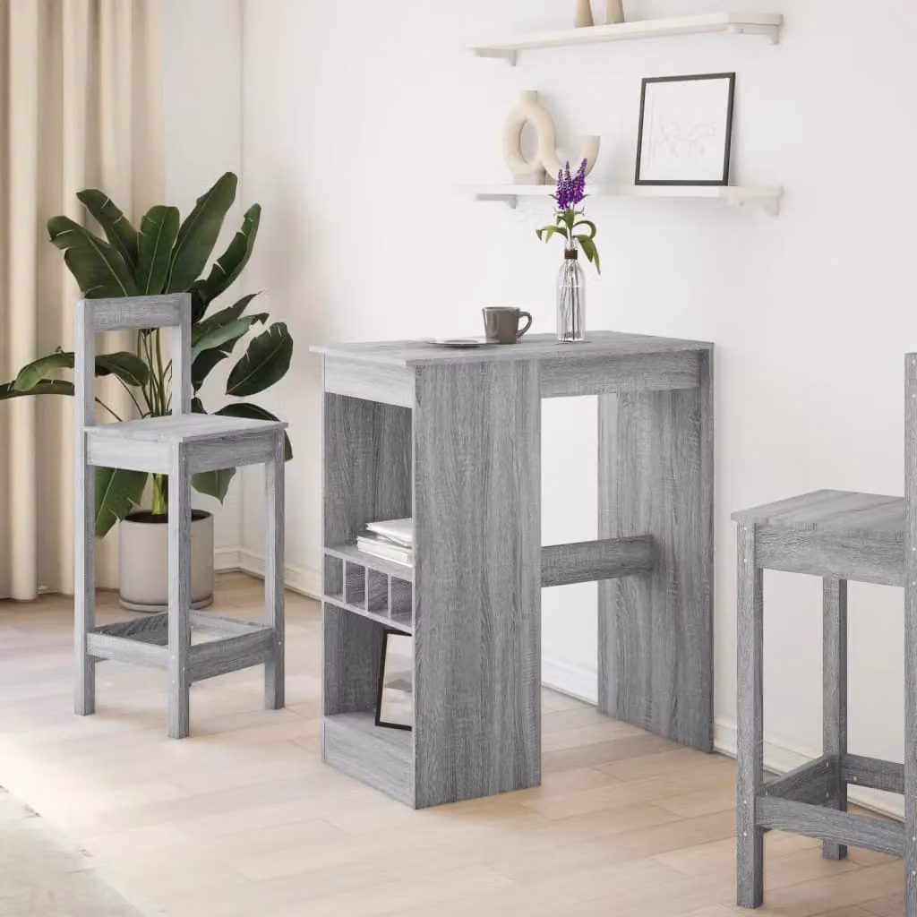 Berkfield Home Bar Table with Racks in Grey Sonoma, W/D/H: 90 x 47.5 x 103.5 cm – 3