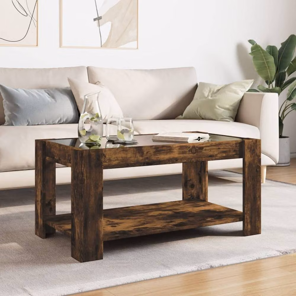 Berkfield Home LED Coffee Table in Smoked Oak Brown, W/D/H: 93 x 53 x 45 cm – 2