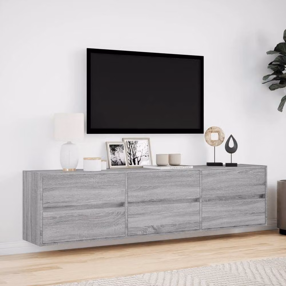 Berkfield Home Modern Wall Mounted TV Cabinet with Integrated LED Lighting in Grey Sonoma, W: 180 cm, D: 45 cm, H: 31 cm – 3
