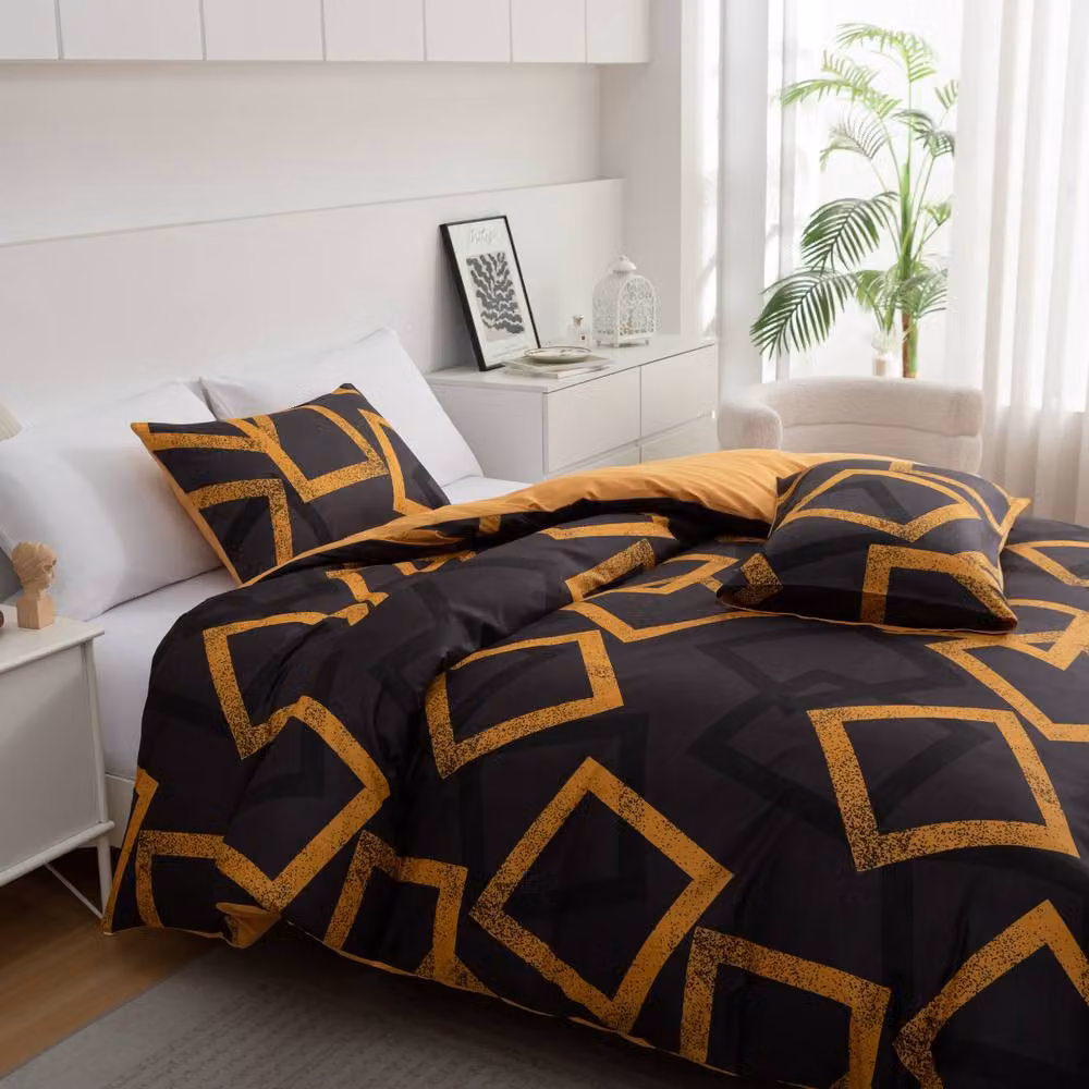 Pamposh Luxury Reversible Microfibre Duvet Cover Set in Black, Grey and Gold, Single, 90 x 200 cm – 4