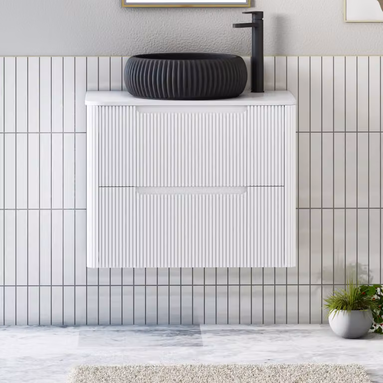 Royal Bathrooms Avenza Wall Hung Vanity Unit with 2 Drawers and Milan Black Basin, Matt White