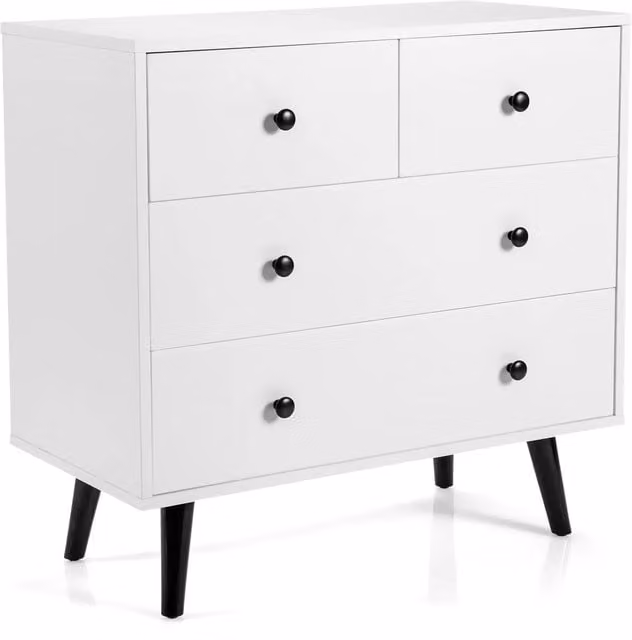 Costway Modern 4-Drawer Wooden Storage Chest Cabinet in White