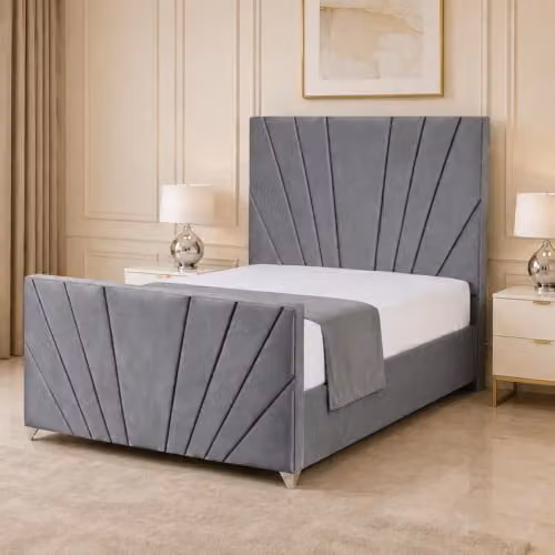 Living Comfort Bedz Sunrise Bed in Grey Plush Velvet with Black Board Base, 5ft King Size