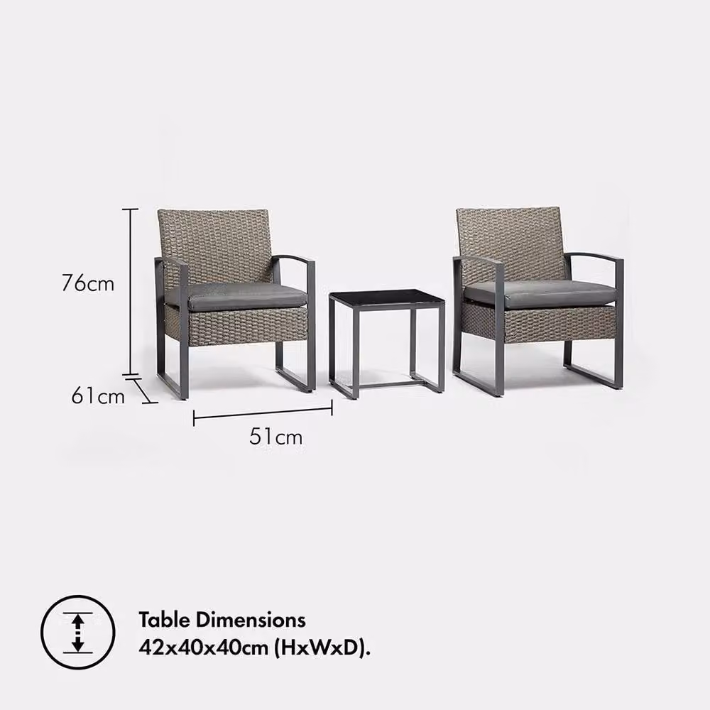 VonHaus Bistro Table and 2 Chairs Set in Grey Rattan Effect with Metal Frame – 2