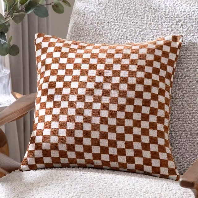 HOEM Larro Chenille Checkerboard Decorative Cushion in Copper, 45 x 45 cm – 1