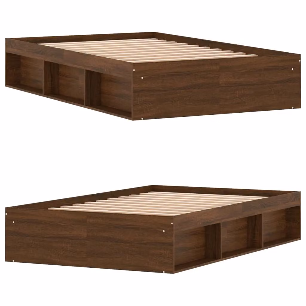 Berkfield Home Small Double Bed Frame in Brown Oak with Side Compartments, W/D/H: 120 x 190 cm – 3