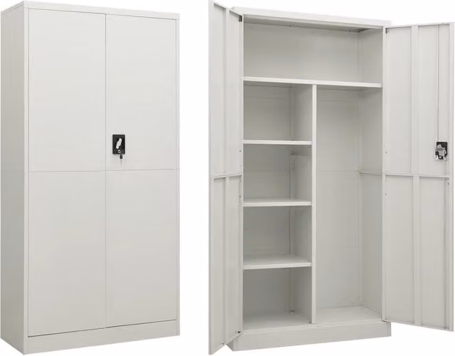 Berkfield Home Metal Locker Cabinet in Light Grey, W/D/H: 90 x 40 x 180 cm