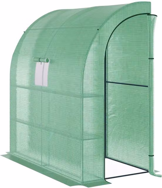 NESTLUNE Green Walk-In Lean to Wall Greenhouse with Shelving, W: 0.5 m, D: 1.5 m, H: 2.15 m – 1