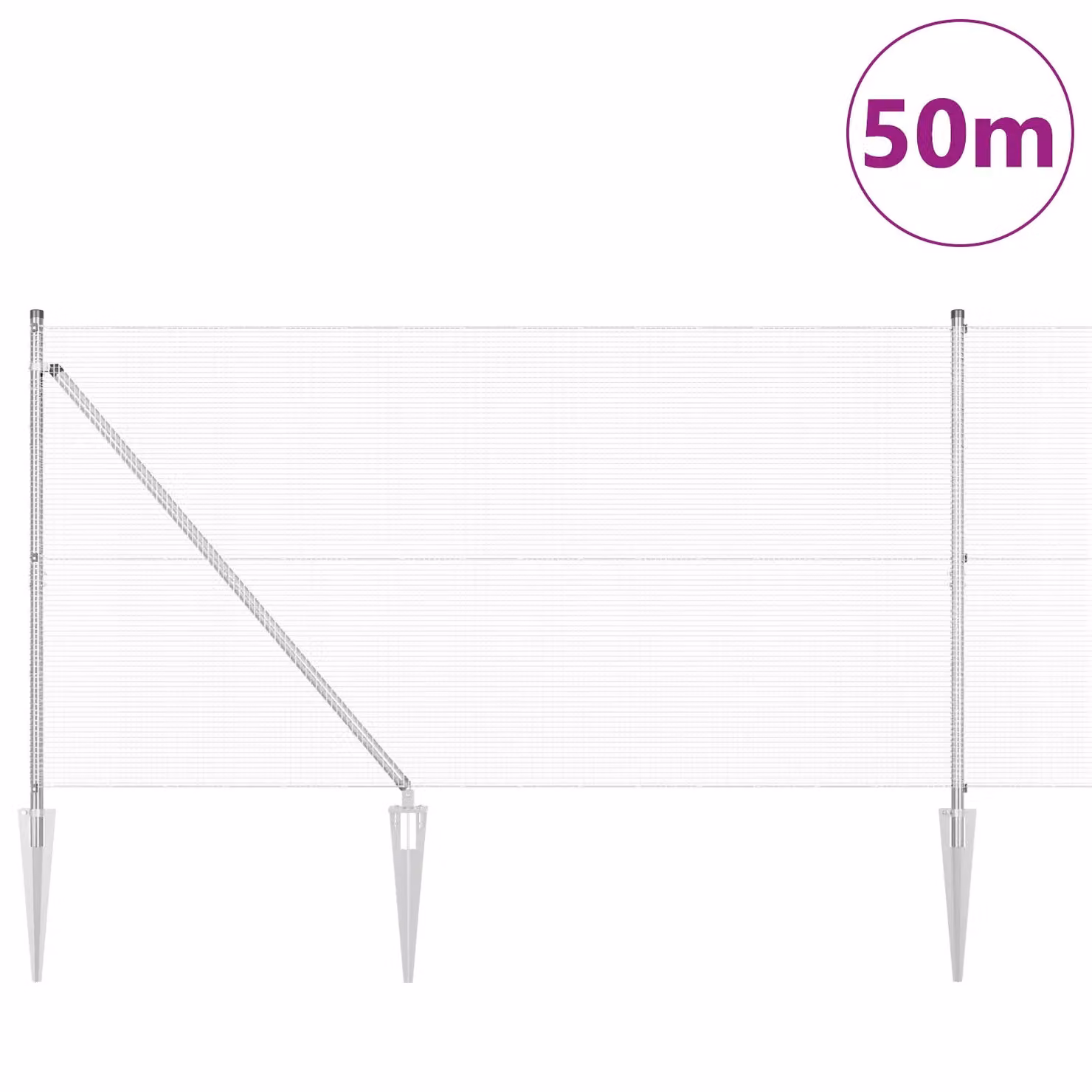 Berkfield Home Galvanised Steel Welded Wire Fence in Silver with 13 Spike Posts, W: 50 m, H: 1.4 m – 2