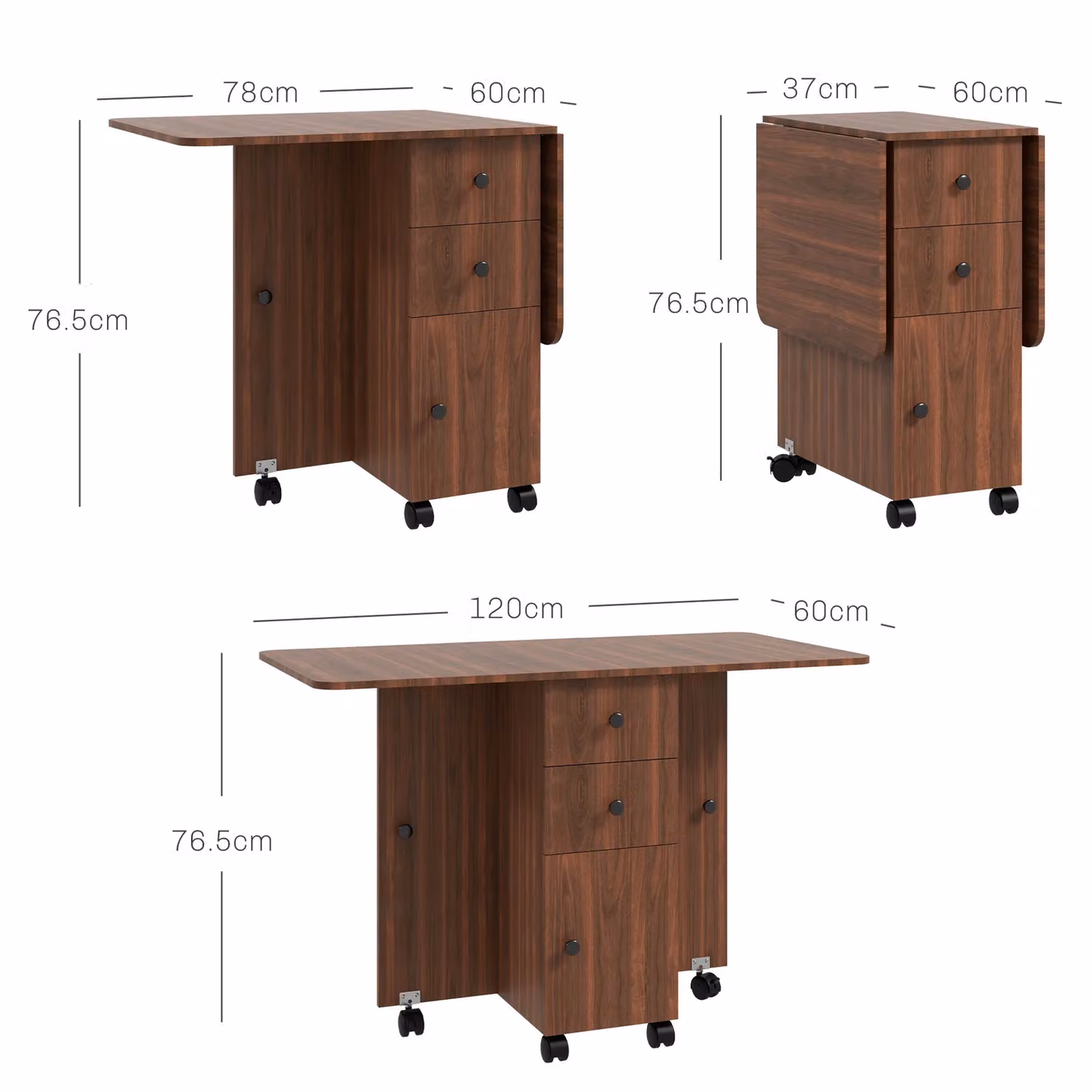 HOMCOM Brown Folding Drop Leaf Dining Table for 4-6 People with Castors – 3