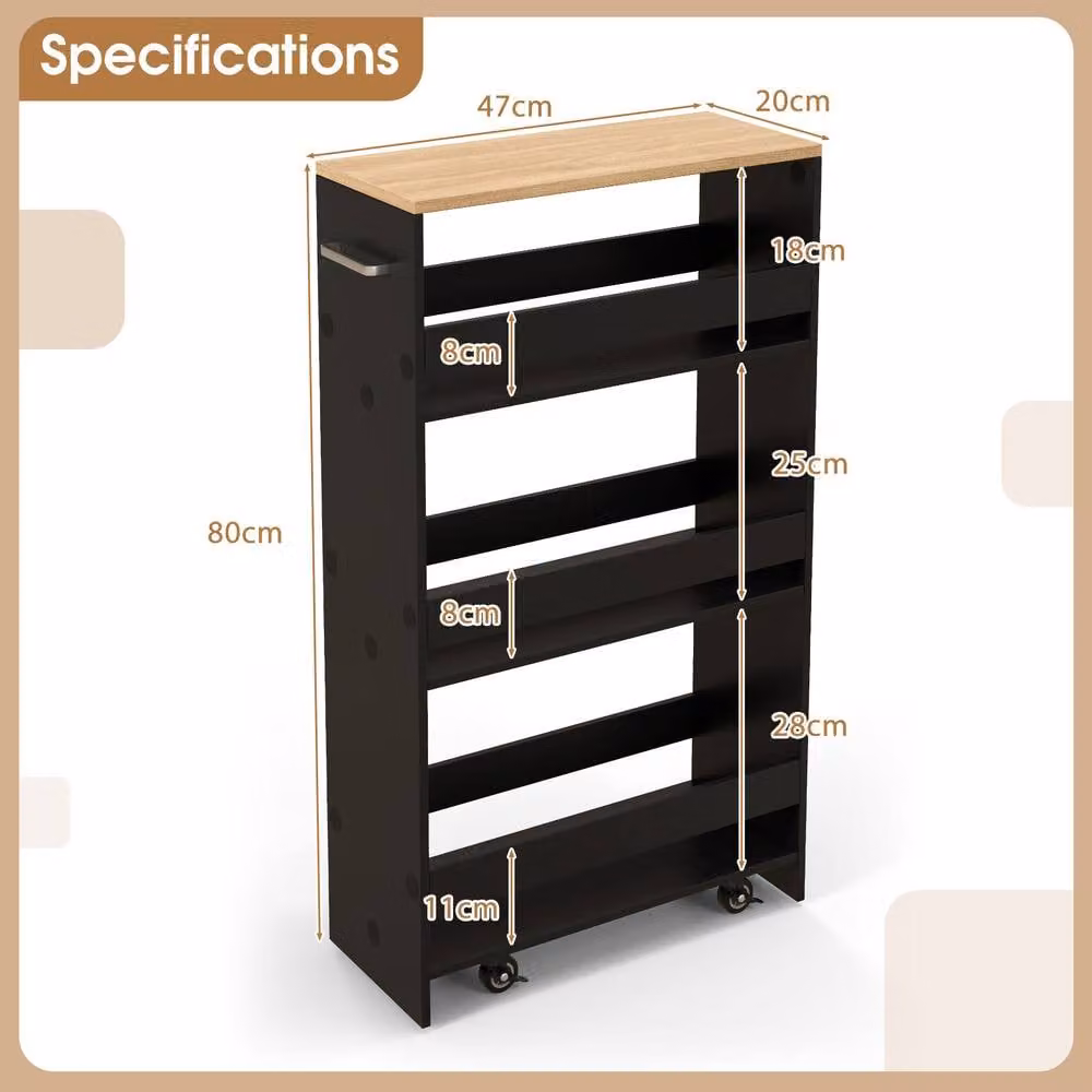 Gymax 4-Tier Slim Rolling Kitchen Storage Cart with Castors, Black – 2