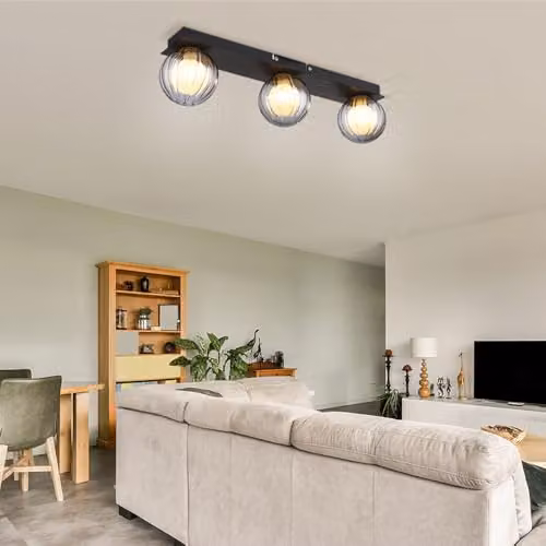 Globo Lighting Ander Modern Ceiling Light with Black Metal and Smoke-Coloured Glass Spheres, IP44 Rated for Living Rooms, Hallways and Bathrooms, 3x G9 – 2