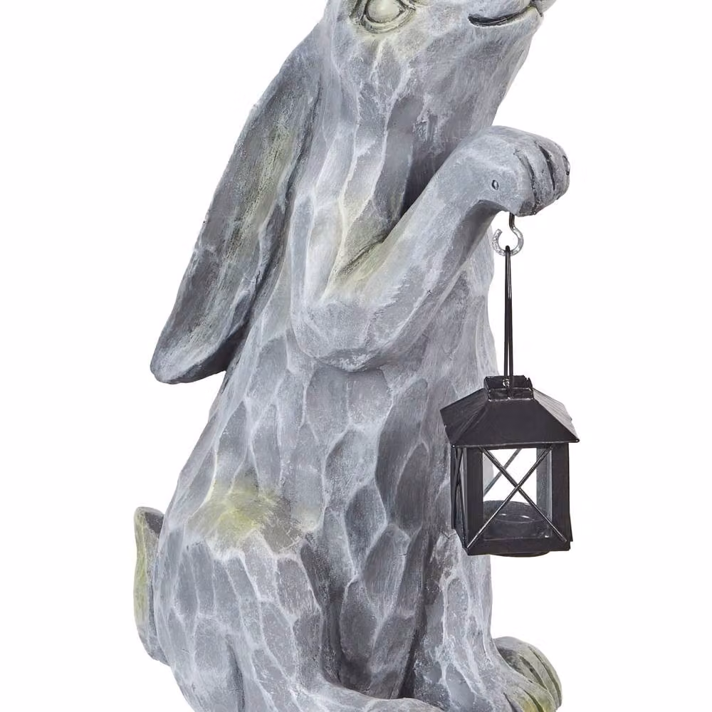 Wyld and Coco Handcrafted Grey Easter Bunny Figurine, Rustic Stone Style Tabletop Decor, Height: 37 cm – 2